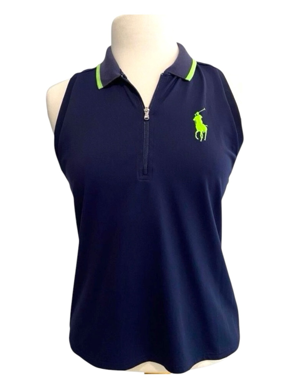 Ralph Lauren sleeveless polo sweater navy blue lime logo embroidered size Large